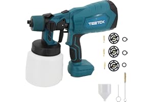 PAIIPUIIT Akku Farbsprühsystem,kompatibel mit Makita 18V Akkus, Elektro Lackierpistole mit 3 Düsen, 3 Spritzmuster,1000ml farbsprühgerät,zum Streichen von Wänden Gartenzaun Sprühgerät(ohne Akku)