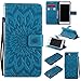 Produktbild iPhone 8 Plus Hülle [Frei Displayschutzfolie], Dfly Premium Slim PU Leder Mandala Blume Prägung Muster Flip Hülle Bookstyle Stand Slot Schutzhülle Tasche Wallet Case für Apple iPhone 8 Plus (2017), Blau