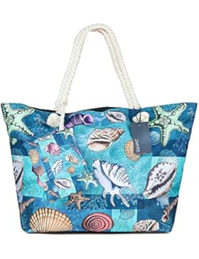 Große Wasserdicht Strandtasche mit Reissverschluss, ZWOOS Damen Shopping Shopper Tasche Reisetasche Canvas Schultertasche...