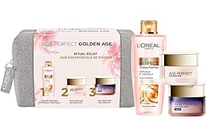 L'Oréal Paris - Coffret Cadeau Rituel Éclat & Anti-Relâchement - Anti-Rides & Anti-Âge - 3 produits : Soin de Jour, Soin de Nuit & Lotion Tonique - Pour Peaux Matures - Age Perfect Golden Age