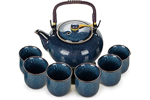 Webao Teset kinesisk teservis av keramik, 600 ml tekanna och 6 kopp 120 ml Kungfu teservis, ugnsmodifierad glasyr asiatisk te