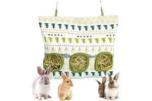 OUDQFCJ Sac à Foin Suspendu, ratelier Foin Lapin, Filet à Foin, Accessoire Foin, Station de Nourriture pour Cochon d'Inde, Chinchilla, Lapin, Hamster et Autres Petits Animaux, 3 Trous