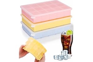 Cexovo Eiswürfelform 3 Stück Silikon Eiswürfelform für Eiswürfel Eiswürfelbehälter mit Deckel Eiswürfelform mit 15 Fächern Geeignet für Cocktails Whiskey Wein Pürees Eis Eistee
