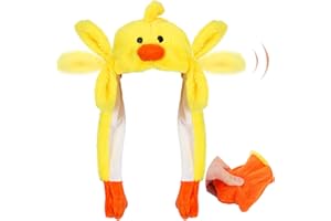 Whaline Chapeau de canard jaune en peluche avec oreilles qui bougent,Long et doux,Adorable,Chapeau de Pâques amusant,Cosplay,Pour femmes, hommes, filles, garçons,Thème animal,Fournitures de cadeau