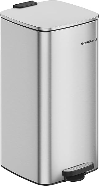 SONGMICS Kitchen Bin, 8-Gallon (30 L) Trash Bin, Stainless Steel Pedal Bin, with Inner Bucket, Soft Close and Stays Open, Metallic Silver LTB593E01 - 1