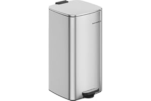 SONGMICS Mülleimer Küche, 30 Liter Abfalleimer, Tretmülleimer, Stahl, mit Inneneimer, Softclose, Offenhaltefunktion, metallicsilber LTB593E01