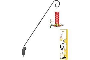 iBorn Wall Mount Deck Hook, 28" Hummingbird Feeder Hanger, Heavy Duty Bird Feeder Pole for Hanging Bird Feeder, Planter, Suet Baskets, Wind Chimes, 180° Rotatable Arm, Solid Wire, Pack of 1