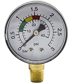 Mechanisches Manometer 1/8 Zoll BSPT – Axialmanometer Für Luft, Öl & Wasser, 0–30 Psi / 0–2 Bar, Klare Doppelskala, Metallgehäuse