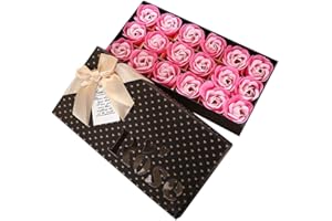 TEEROVA 18Pcs Rose Soap Flower Handmade Rose Scented Bath Soap Petals in Gift Box (D)