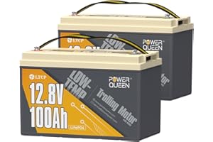 Power Queen Batería LiFePO4 12.8V 100Ah (2 Piezas), Protección Baja Temperatura, BMS 100A incorporado, Celda de Batería Grado EV, Hasta 15000+ Ciclos, para Motor Eléctrico para Barcos, RV
