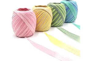 KELEILY Ruban Papier Raphia, 4 Rouleaux ficelle raphia, Couleur en Papier de pour la Réalisation de Projets Dartisanat, Décoration de Scrapbooking de Fleurs Bricolage 3cm x 20m