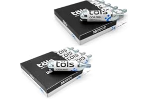 TÖLS BIKE COMPONENTS TÖLS Pack de 5 Cartuchos CO2 | CO2 16g o CO2 25g para Bomba CO2 Portátil | Compatibles con Valvula Presta y Schrader | Inflador Ruedas Bicicleta Carretera, BMX, Ebike y Bici Montaña, Plata