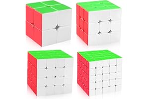 D-FantiX Meilong Speed Cube zestaw 4 kostek Rubika, 2 x 2, 3 x 3, 4 x 4, 5 x 5, zestaw naklejek Speedcube z pudełkiem na prezent, dla dzieci i dorosłych, początkujących, na urodziny, festiwal