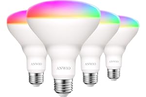 ANWIO 4x 9W Bombillas Inteligentes LED E27 RGB WiFi, BR63 Equivalente a 60W, 806 Lúmenes, Funciona con Alexa, Google Home y Smart Life