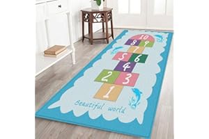Bullpiano Hopscotch Rug, 23.62 X 70.87inch/19.68 * 31.5inch, Hop And Count -Fun And Educational, Durable Woven Anti Slip Floor Carpet, Kid’s Floor Play Mat For Bedroom, Nursery, Classroom, Sturdy,