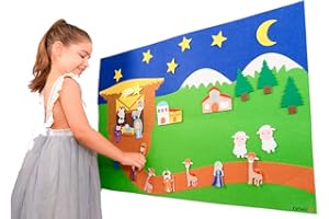 DeFieltro Portal de Belén de Fieltro Gigante 90x60 CM - Belenes de Navidad Niños EDUCATIVOS - Nacimiento de Navidad Infantil - Portal Belén Completo Figuras y Reyes Magos Incluidos