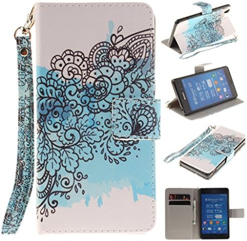 Sony Xperia M4 Aqua case, JGNTJLS [with Free Tempered Glass Screen Protector] Premium PU Leather Wallet Embedded Flip Magnetic Detachable Close Lock with [Colorful-Pattern Lanyard Strap] and [Credit Card Holder Slots] Smart Standing Folio Book Style Type Stylish Ultra Slim Fit Protective Folder Case Cover Skin for Sony Xperia M4 Aqua 5.0" Inch (Gray,Flower#5)