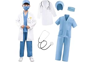 XFOZDM Deguisement Docteur Enfant Deguisement Chirurgien Enfant avec Stéthoscope Manteau pour Garçon Fille Médecin Costume Docteur Jeu de Rôle Carnaval Halloween Cosplay