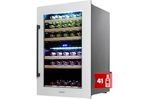 Klarstein Vinoteca, Nevera para Vinos con 2 Zonas Refrigeración, Botellero Puerta Cristal para Vino, Proseco, Expositor Interior y Exterior, Panel Táctil, 132 L., Vinoteca Capacidad 41 Botellas