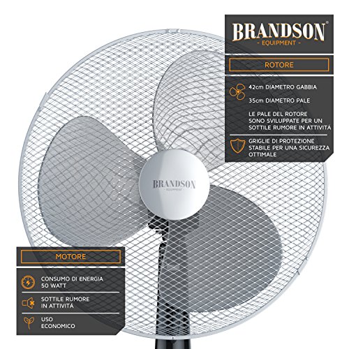 comprare on line Brandson 40cm Ventilatori a piantana/Macchina del vento | Oscillazione 80° | 3-livelli di potenza | 50W | Elevato flusso d'aria | Modello 2018 | Rumore di funzionamento piacevole | Argento/Nero prezzo