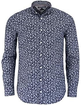 TOMMY HILFIGER Slim Fit Hemd Langarm Muster dunkelblau/weiß