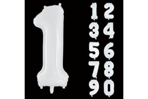 UNISUN 40Inch White Digital Number 1 Balloons Huge Giant Balloons Foil Mylar Number Balloons for Birthday Party, Wedding, Bridal Shower Engagement Photo Shoot