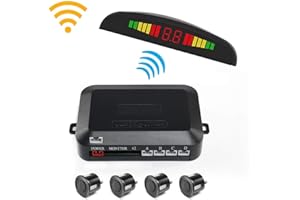 COOLTRY Wireless Car Reverse Backup Radar System, Wireless Parking Sensor Kit Car Vehicle Reversing Radar, 4 Sensors Alarm/Buzzer Reminder, Wireless Connection for LED Display and Host