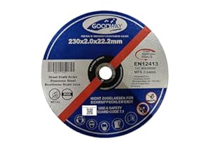 GOODWAY Lot de 10 disques à tronçonner professionnels - Diamètre : 230 mm - Épaisseur : 2 mm - Pour meuleuse Flex, meuleuse à tronçonner et d'angle - En acier inoxydable