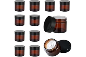 FEADBYT Vasetti Vetro Ambrato, 12 Pezzi Barattoli Cosmetici,10ml Barattoli per Crema, Barattoli per Candele Vetro, Vasetti da Viaggio Ricaricabili, Per Cosmetici, Creme, Lozioni, Oli Essenziali(Nero)