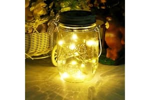 LOOHOME Mason Jar Licht, Solar Laterne 20Leds Lichterkett Glas Hängeleuchte Outdoor Solarlampe Balkon Tischleuchte für Außen,Dekoration für Zuhause Party Garten Hochzeit(Warmweiß)