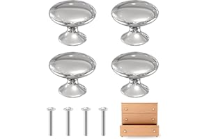 DOZYLIVE 4 Silver Cabinet Door Knobs, Cupboard Door Handles Polished Chrome Door Knob 30mm Round Mushroom Pull Handle with 4 Screws for Cabinet Cupboard Wardrobe Drawer Bedroom Bathroom Racks Furniture
