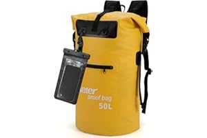 WELDUN Bolsa Impermeable 35L/50L Mochila Bolsa Seca con IPX8 Funda de teléfono móvil, para Kayak, piragüismo, Camping, Trekking, Senderismo, Vela u Otros Deportes acuáticos 50L Amarillo