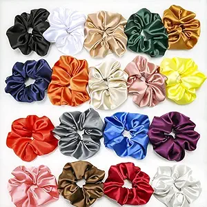 Samyak Pack of 18 Silk Satin Fabric Hair Scrunchies Rubber Bands For Women & Girls