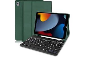 COEZFE iPad 10.2 inch Case with Keyboard (UK Layout), iPad 9th Generation Keyboard Case, ipad case with Detachable Wireless Keyboard for iPad 10.2" 9th Gen /8th /7th /ipad Air 3/ iPad Pro 10.5, Dark Green