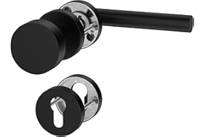 ERGO line NINA Links, Edelstahl Türbeschlag, Schwarz Matt, Drückergarnitur mit Festem Türknopf, PZ-Zylinder, Rosettengarnitur mit Türknopf, Wechselgarnitur Türknauf und Türdrücker, Edelstahl V2A