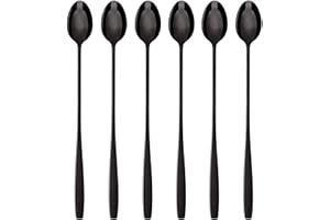 GRÄWE Königstein Latte Macchiato Spoon Set, Black, 6 Pieces, Long Spoons for Cocktails and Desserts, Stainless Steel, Dishwasher Safe