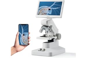TOMLOV DM301 Pro Microscope Biologique 1200X: 7" HDMI Microscope Numérique pour Adultes et Enfants, 3 Lentilles, Échelle de Mesure Intégrée, Double Éclairage LED, Compatible avec Téléphone, PC et TV