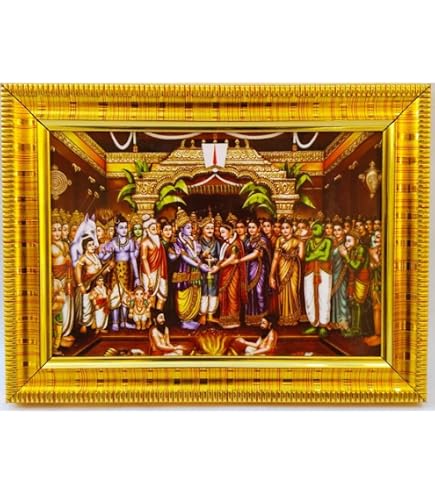 Wandgemälde Tirupati Balaji – Gerahmt, 25,4 X 30,5 Cm, Holzrahmen Matt Braun, Indische Götterdarstellung