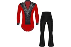 Fldy Herren Latein Standard Tanz Kostüm Hemd Hose Set Strass Hemdbody Schlaghose Wettbewerb Performance Modern Dancewear