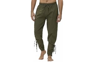 SHEYOW Uomo Pantaloni Medievale retrò con Lacci Punk Pants Cosplay da Vichingo Pirata Costume Halloween