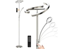 ‎ANTENLICHT ANTENLICHT Stehlampe Dimmbar LED KAKA- | Silber-Stehleuchte 20W mit flexibler 7W Leselampe | Modern deckenfluter mit fernbedienung mit 4 Farbtemperatur für Wohnzimmer, Schlafzimmer, Büro, Hotel