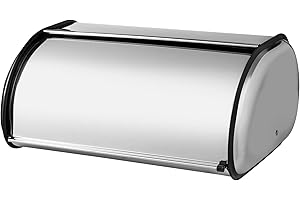 La panera KADAX está hecha de acero inoxidable pulido. Panera con tapa frontal. Panera, panera enrollable, almacenamiento de pan, acero inoxidable, 43x27x18cm
