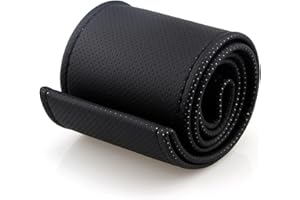 GOGOU DIY Car Steering Wheel Cover Leather, 37-38cm /14.5-15inch Anti-slip Breathable Microfibre Leather, Universal Black with Needle and Thread