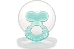 Nuby Mjuk silikonteethe-eez | silikontandring med tandmasserande yta | hygieniskt fodral ingår