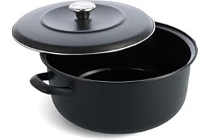 Merten & Storck Forno olandese in ferro Enmelled con coperchio, 26 cm/5 litri, induzione, coperchio a cupola autoimbastente, cottura sicura in forno fino a 300°C, per stufati e casseruole, nero opaco