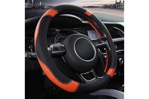 OFZVEO Cubierta del Volante Fundas para Volante de Cuero del Microfibra Universal 37-38cm / 15" Antideslizante Transpirable Durable (Naranja)