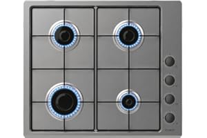 Candy CHW6LBX CHW6LBX 4 Burner Gas Hob, Built-in, Stainless Steel, Washable Enamel Grills, Gas Safety, Side Knobs, 59.5 x 51 x 0.8 cm (W x D x H)