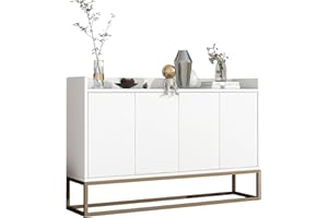 BHFFTHK Sideboard Kommode 120cm breit,Modernes Buffetschrank mit 4 Türe,Kommode Schrank Buffetschrank mit Verstellbares Regal und Metallbeinen für Wohnzimmer und Esszimmer Küche,Weiß