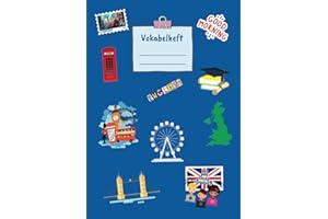 Vokabelheft für Englisch (A4, liniert, 3 Spalten, Lineatur 54, 108 Seiten, glänzendes Softcover, Design: Blau, Großbritannien)