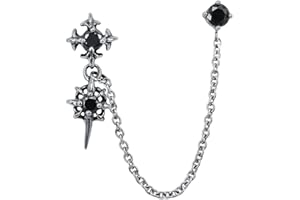 PUNKTRACKER Chain Linked Upper Ear Stud Punk Sword Dangle Surgical Steel Helix Cartilage to Lobe Stud Earring